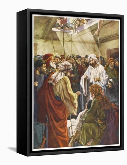 At Capernaum Jesus Heals a Paralysed Man Who Is Lowered into the House Through the Roof-null-Framed Stretched Canvas