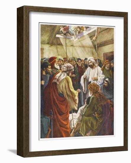 At Capernaum Jesus Heals a Paralysed Man Who Is Lowered into the House Through the Roof-null-Framed Art Print