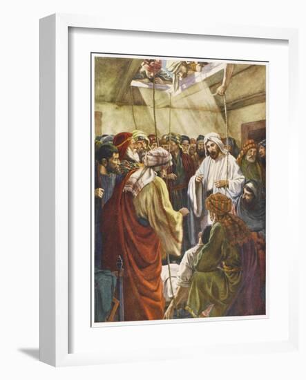 At Capernaum Jesus Heals a Paralysed Man Who Is Lowered into the House Through the Roof-null-Framed Art Print