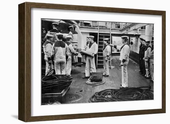 At Drill with a 6 Inch Quick Firing Gun on Board the Battleship HMS Resolution, 1896-Gregory & Co-Framed Giclee Print