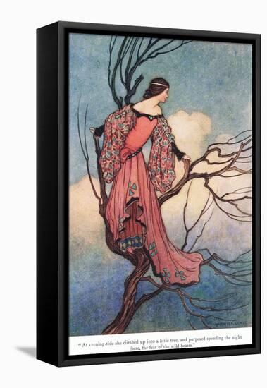 At Evening Tide She Climbed-Warwick Goble-Framed Stretched Canvas