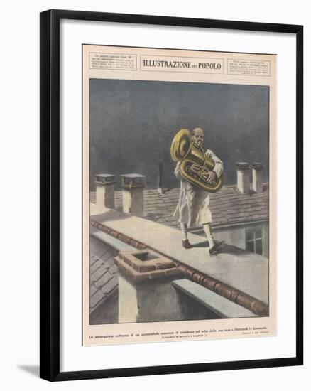 At Hettstadt Germany Joseph Furst a Member of the Municipal Band Marches Playing His Horn-Aldo Molinari-Framed Art Print