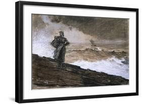 At High Sea, Charcoal and White Chalk on Buff Paper Laid Down on Board, 1884-Winslow Homer-Framed Giclee Print