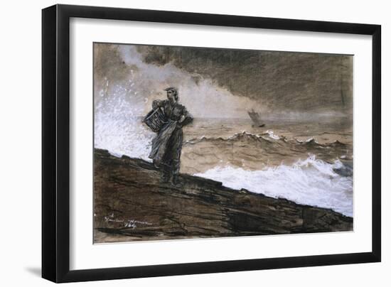 At High Sea, Charcoal and White Chalk on Buff Paper Laid Down on Board, 1884-Winslow Homer-Framed Giclee Print