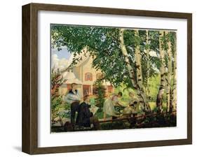 At Home, 1914-18-B. M. Kustodiev-Framed Giclee Print