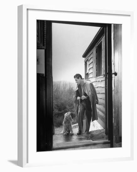 At Home Gian-Carlo Menotti Usually Sports a Cane When He Walks with His Dog-Nina Leen-Framed Premium Photographic Print