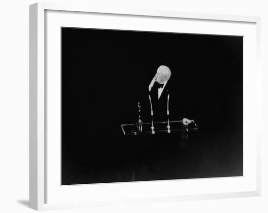 At Oscar Awards Ceremony, Actor Charlie Chaplin, Blowing Audience a Kiss-Ralph Crane-Framed Premium Photographic Print