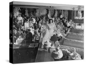At Palumbo's Cafe, Bride Mrs. Salvatore Cannella Walks Onto Stage, Facing a Revolving Cake Display-Cornell Capa-Stretched Canvas