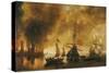 At Sunrise after the Bombing of a Port by the Spanish Fleet, the Port Buildings are Still Smolderin-Andries van Eertvelt-Stretched Canvas