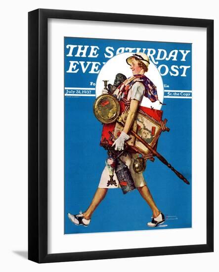 "At the Auction" or "Found Treasure" Saturday Evening Post Cover, July 31,1937-Norman Rockwell-Framed Giclee Print