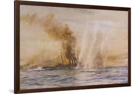 At the Battle of Jutland Hms "Southampton" Sails Under Fire from the German Fleet-William Lionel Wyllie-Framed Photographic Print