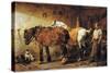 At the Blacksmith's (Colour Litho)-John Sargent Noble-Stretched Canvas