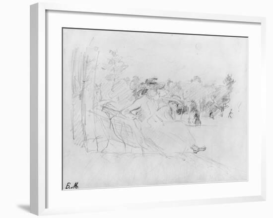 At the Bois De Boulogne, 1888 (Black Lead on Paper)-Berthe Morisot-Framed Giclee Print