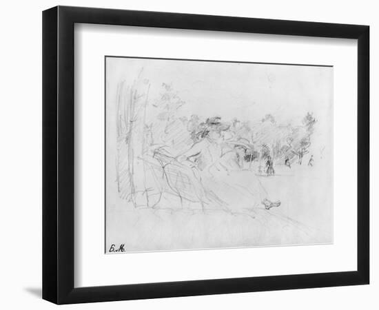 At the Bois De Boulogne, 1888 (Black Lead on Paper)-Berthe Morisot-Framed Giclee Print