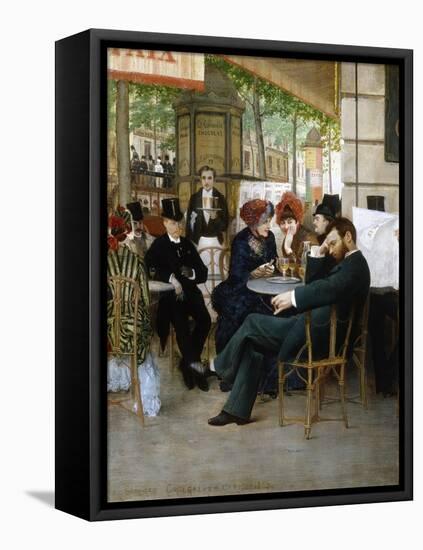 At the Cafe De La Paix-Georges Croegaert-Framed Stretched Canvas