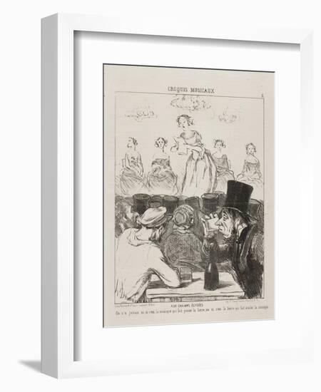 At the Champs-Elysées, plate 3 from Croquis Musicaux, 1852-Honore Daumier-Framed Giclee Print