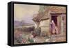 At the Cottage Door-Myles Birket Foster-Framed Stretched Canvas