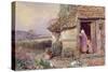 At the Cottage Door-Myles Birket Foster-Stretched Canvas