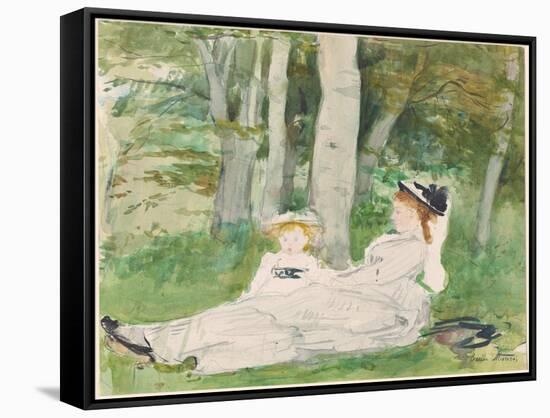 At the Edge of the Forest (Edma and Jeanne), C.1872 (W/C and Graphite on Paper)-Berthe Morisot-Framed Stretched Canvas