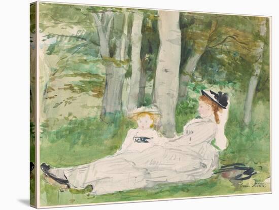 At the Edge of the Forest (Edma and Jeanne), C.1872 (W/C and Graphite on Paper)-Berthe Morisot-Stretched Canvas