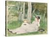 At the Edge of the Forest (Edma and Jeanne), C.1872 (W/C and Graphite on Paper)-Berthe Morisot-Stretched Canvas