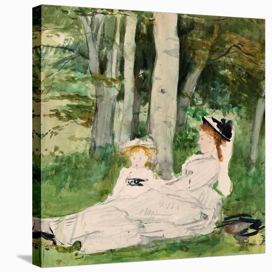 At the Edge of the Forest (Edma and Jeanne). Dated: c. 1872. Dimensions: sheet: 19.53 × 22.38 cm...-Berthe Morisot-Stretched Canvas