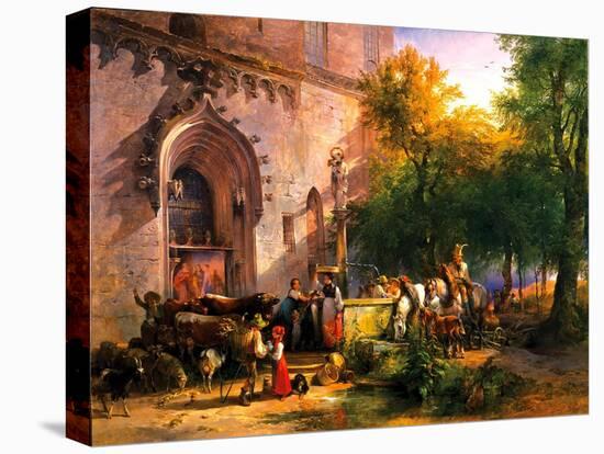 At the Monastery Fountain, 1836-Friedrich August Matthias Gauermann-Stretched Canvas