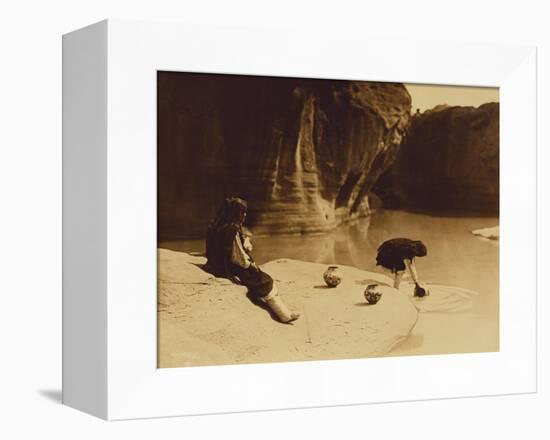 At the Old Well at Acoma-Edward S. Curtis-Framed Stretched Canvas