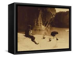 At the Old Well at Acoma-Edward S. Curtis-Framed Stretched Canvas