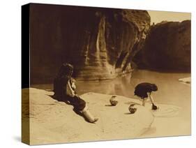 At the Old Well at Acoma-Edward S. Curtis-Stretched Canvas