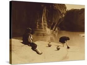 At the Old Well at Acoma-Edward S. Curtis-Stretched Canvas