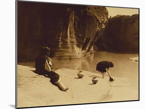 At the Old Well at Acoma-Edward S. Curtis-Mounted Giclee Print