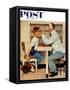 "At the Optometrist" or "Eye Doctor" Saturday Evening Post Cover, May 19,1956-Norman Rockwell-Framed Stretched Canvas