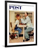 "At the Optometrist" or "Eye Doctor" Saturday Evening Post Cover, May 19,1956-Norman Rockwell-Framed Giclee Print