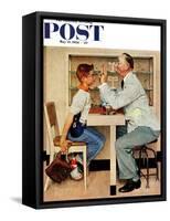 "At the Optometrist" or "Eye Doctor" Saturday Evening Post Cover, May 19,1956-Norman Rockwell-Framed Stretched Canvas