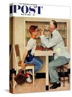 "At the Optometrist" or "Eye Doctor" Saturday Evening Post Cover, May 19,1956-Norman Rockwell-Stretched Canvas