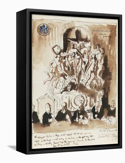 At the Peace Conference, Paris (Pen, Ink and Wash on British Delegation Paris Headed Paper)-Sir William Orpen-Framed Stretched Canvas