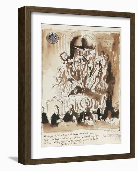 At the Peace Conference, Paris (Pen, Ink and Wash on British Delegation Paris Headed Paper)-Sir William Orpen-Framed Giclee Print