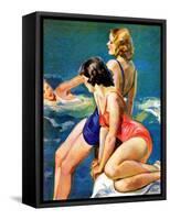 "At the Pool,"August 28, 1937-John LaGatta-Framed Stretched Canvas
