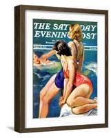 "At the Pool," Saturday Evening Post Cover, August 28, 1937-John LaGatta-Framed Premium Giclee Print