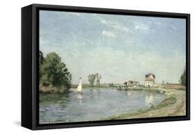 At the River's Edge, 1871-Camille Pissarro-Framed Stretched Canvas