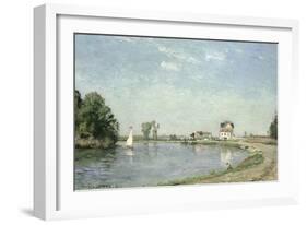 At the River's Edge, 1871-Camille Pissarro-Framed Giclee Print