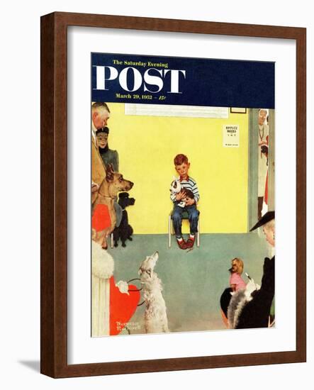 "At the Vets" Saturday Evening Post Cover, March 29,1952-Norman Rockwell-Framed Giclee Print