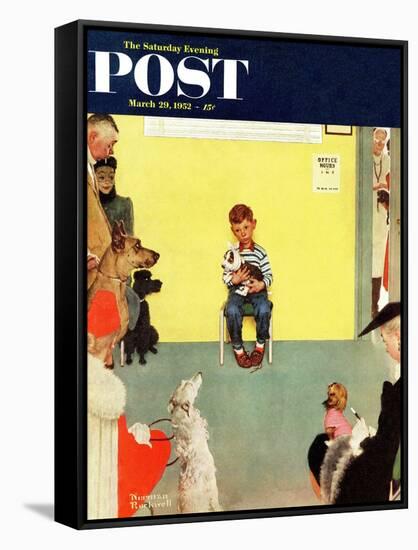 "At the Vets" Saturday Evening Post Cover, March 29,1952-Norman Rockwell-Framed Stretched Canvas