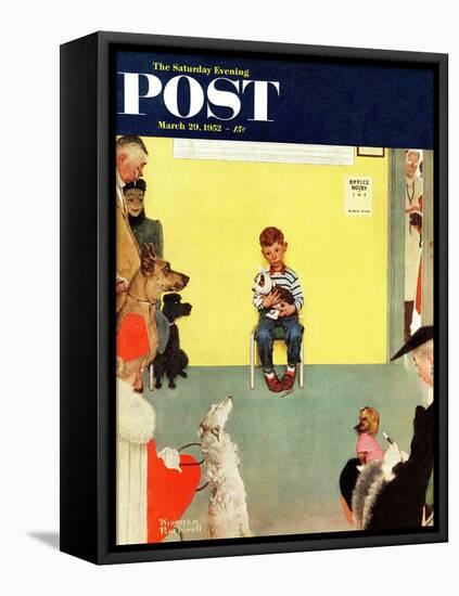 "At the Vets" Saturday Evening Post Cover, March 29,1952-Norman Rockwell-Framed Stretched Canvas