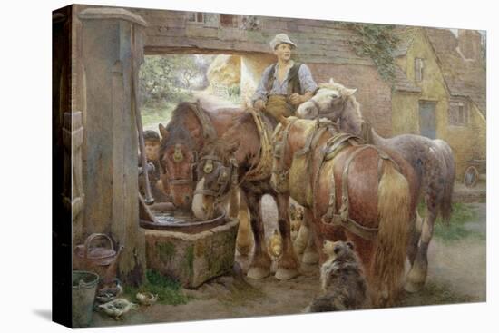 At the Village Pump-Charles James Adams-Stretched Canvas