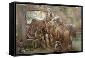 At the Village Pump-Charles James Adams-Framed Stretched Canvas