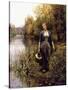 At the Water's Edge-Daniel Ridgway Knight-Stretched Canvas