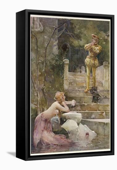 At Zennor Cornwall a Mermaid Takes a Passer-By by Surprise-J.r. Weguelin-Framed Stretched Canvas