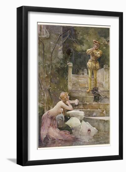 At Zennor Cornwall a Mermaid Takes a Passer-By by Surprise-J.r. Weguelin-Framed Photographic Print